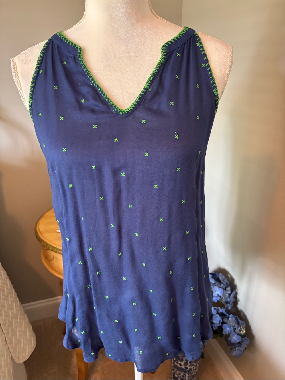 Ella Moss Navy Blue Tank Top with Lime Green Accents